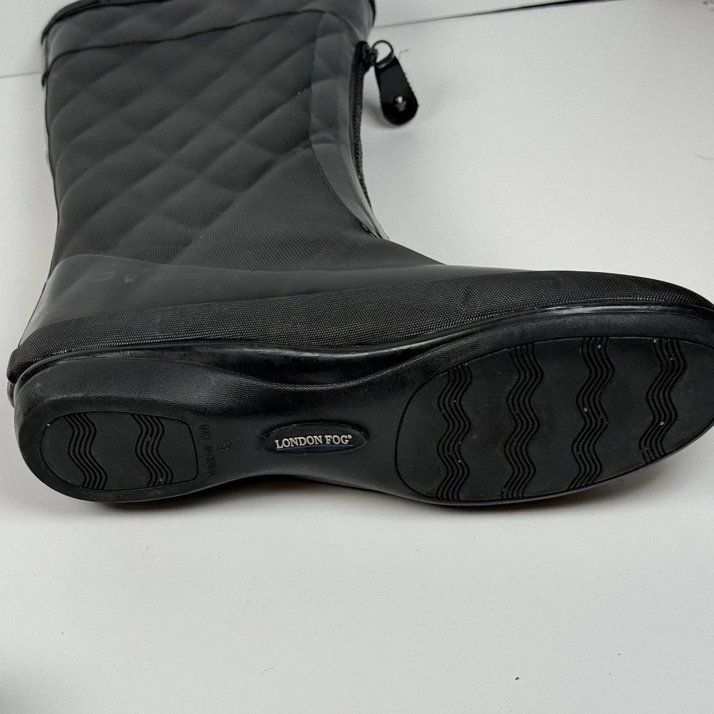 London‎ Fog Women 9M Tribeca Black Tall Rain Boots Quilted Zipper